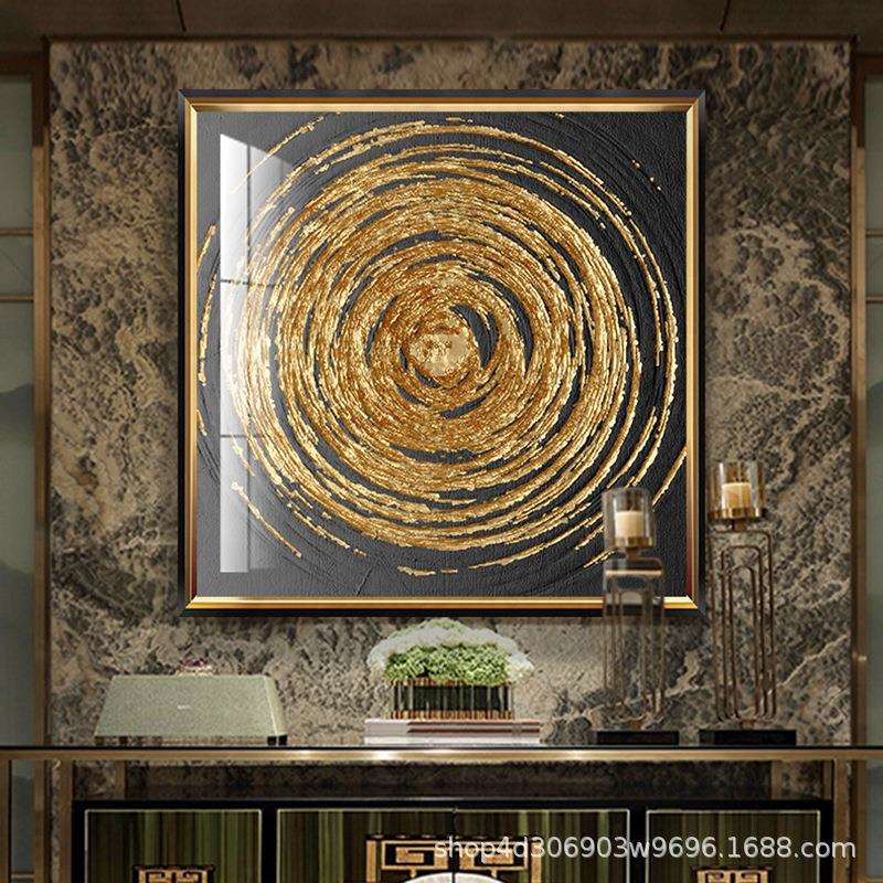 轻奢金色现代简约客厅玄关抽象金箔挂画正方形沙发墙面装饰挂壁画