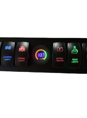 汽车船艇改装6路开关面板带彩屏电压表5脚ON-OFF汽车开关面板