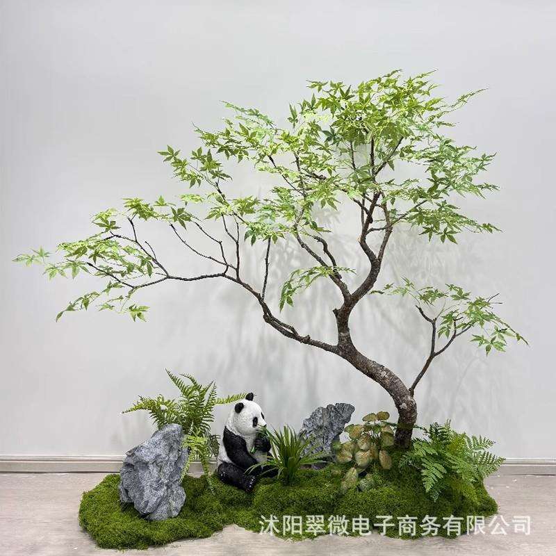 仿真绿枫树鸡爪槭枯山水盆景假树落地摆件茶室室内绿植造景装饰
