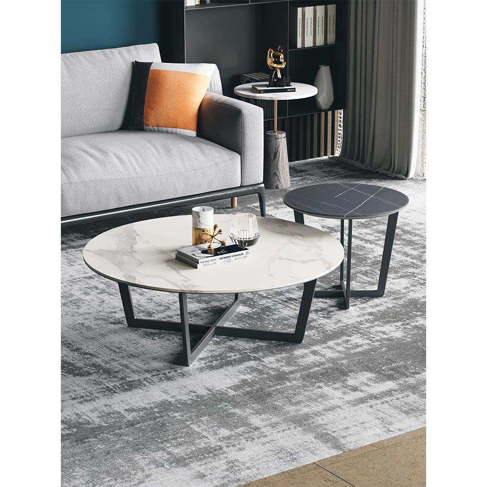 极简轻奢感轻奢大理石圆形组合岩板茶几简约现代小户型客厅家用桌