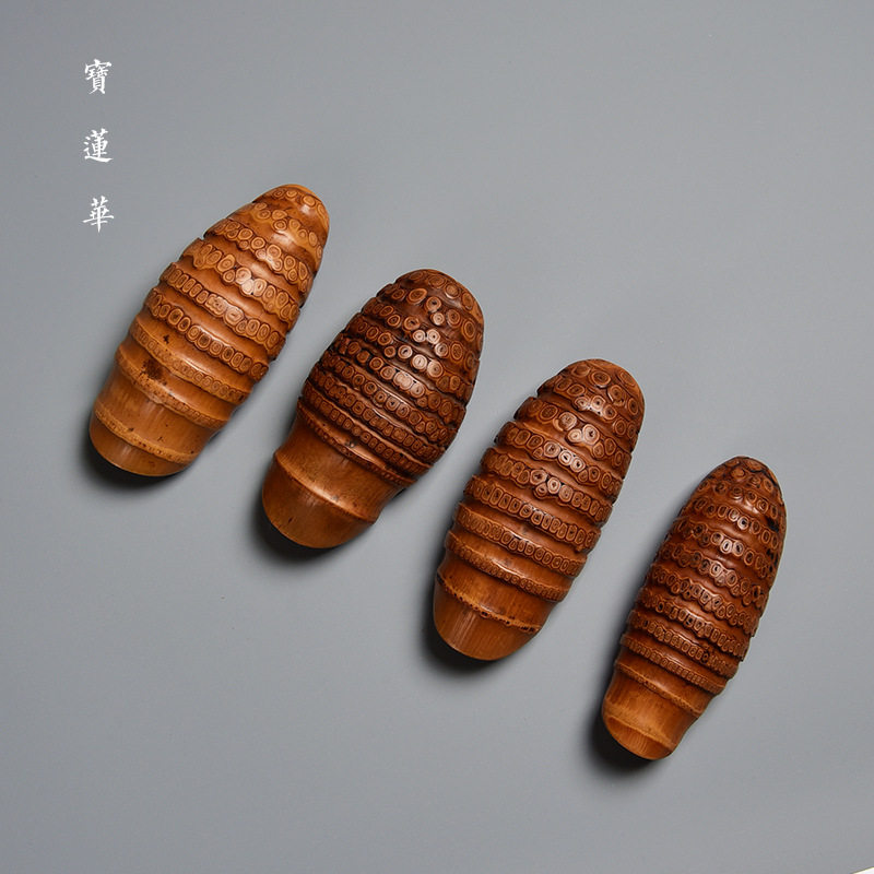 ?批发精磨卷叶形老竹根茶则 手工文玩老竹茶荷 竹茶则赏茶荷茶