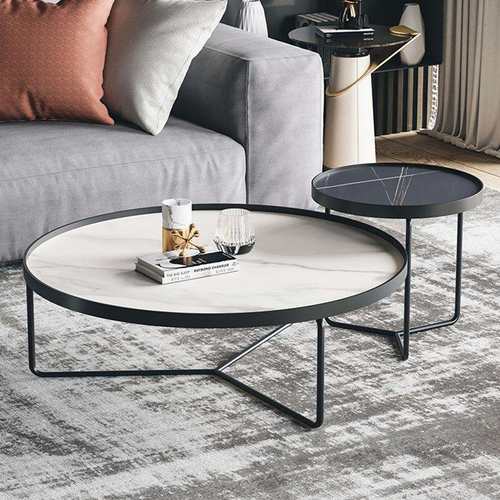 极简意式轻奢现代简约岩板茶几组合网红客厅家用圆形大小户型桌子