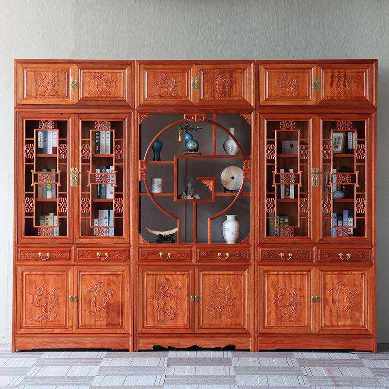 中式实木仿古书柜书架玻璃金花梨木明清古典书橱展示柜置物架组合