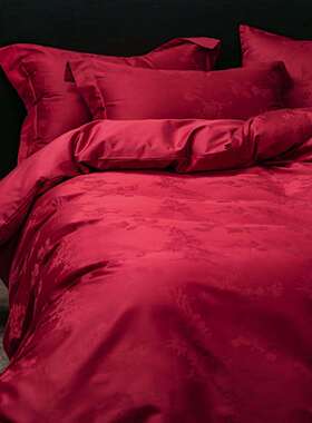 喜结连理~新中式结婚庆全棉四件套红色100S高支纯棉提花床单床笠