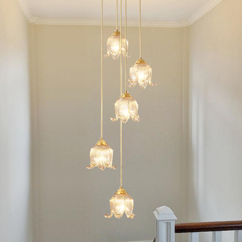 楼梯吊灯长复式别墅挑高loft公寓客厅中空美式简约法式奶油小吊灯