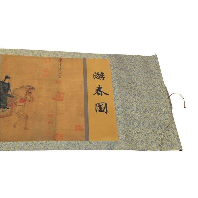 字画中堂画国画横幅画客厅装饰画 已装裱 游春图
