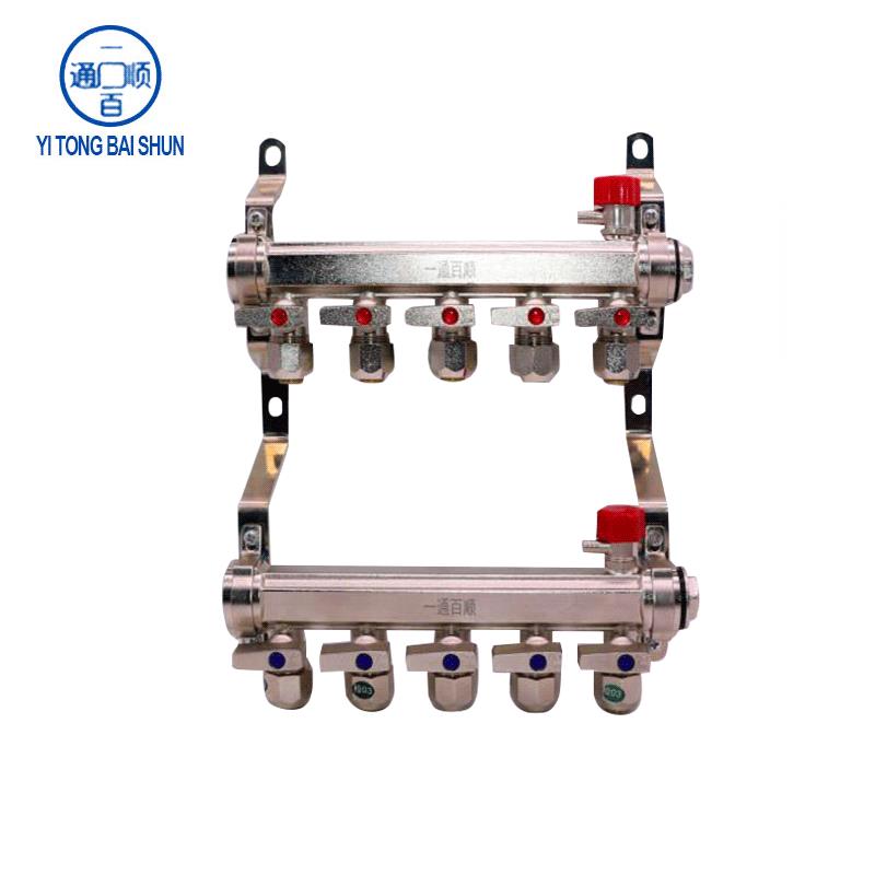 铜材地暖分水器铜材地热分水器1寸锻造一体活接式分集水器