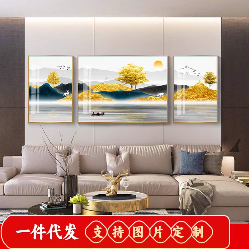 新款5d钻石画满钻客厅三联画发财树麋鹿山水风景点钻十字绣钻石绣