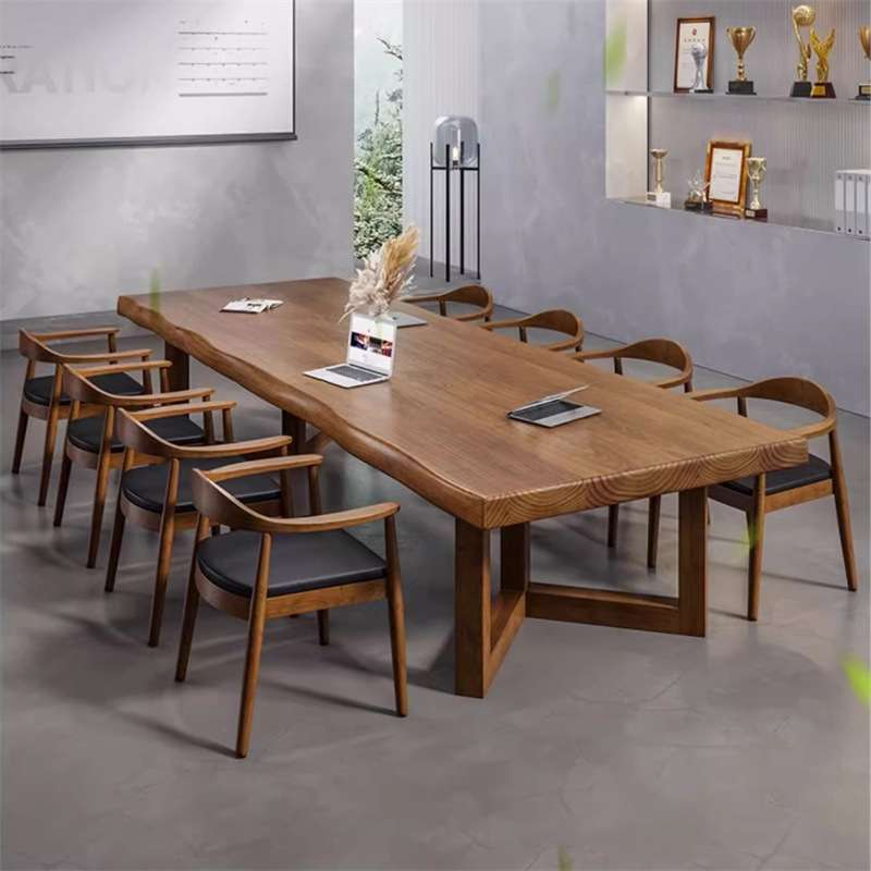 现代简约原木大板桌工作台实木会议桌长桌办公室洽谈桌商用长方形