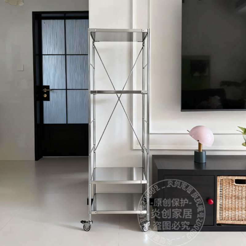 日式不锈钢置物架窄款多层客厅阳台储物书架厨房冰箱侧夹缝收纳架