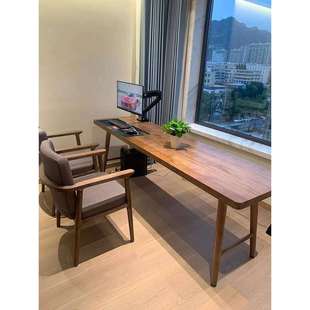 A10L全实木长条双人书桌学生学习写字台家用卧室奶油风电脑台办公