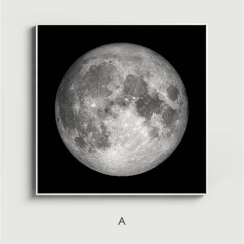 NASA月球美式工业风黑白摄影客厅背景装饰画卧室床头挂画玄关壁画