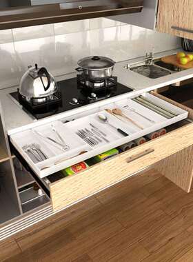 矮款亚克力抽屉式带轨道免打孔抽中抽橱柜分格餐具收纳盒托盘改造