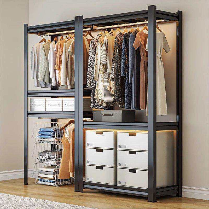 衣柜衣架货架防尘帘开放式衣帽间卧室简易角钢家用落地多层置物架