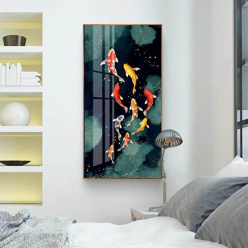 入户玄关装饰画现代过道走廊招财风水发财鹿壁画晶瓷客厅竖版挂画