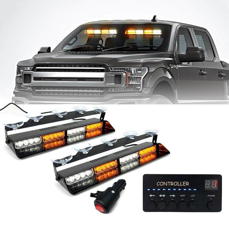 数显控制32LED汽车挡阳板警示灯一拖二前后挡风玻璃吸盘爆闪灯