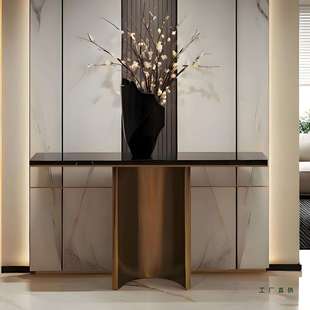 新中式不锈钢玄关桌大理石玄关台轻奢入户端景台长条桌靠墙台案桌