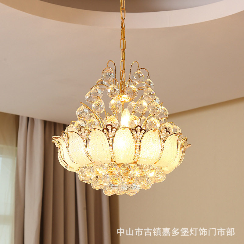 欧式水晶吊灯金色餐厅LED圆形灯卧室吊饭厅吊书房吊灯客厅灯