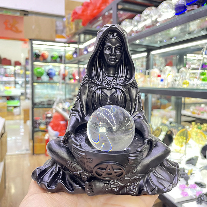 水晶圆形球托底座树脂工艺品五芒星女巫球托摆件桌面摆件