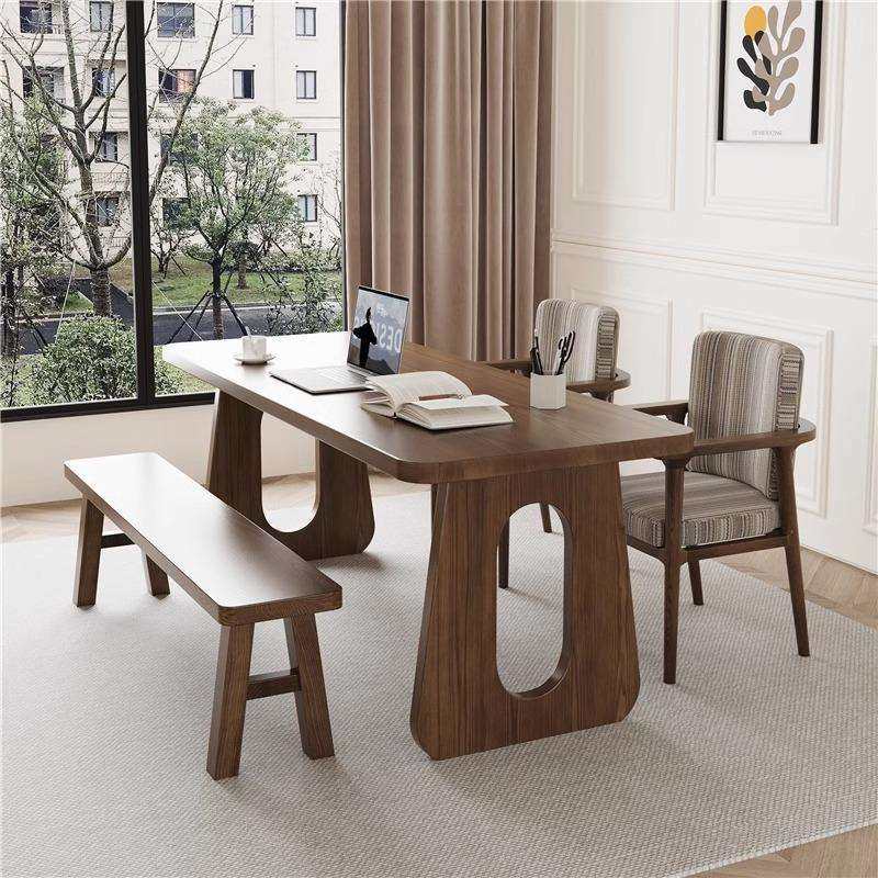 家用实木长书桌学习桌去客厅化学生双人写字桌简约现代电脑办公桌