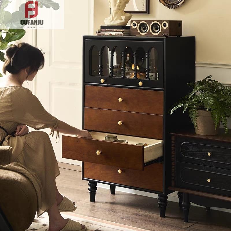 美式复古实木斗柜客厅边柜抽屉收纳柜古风卧室小户型床尾储物柜