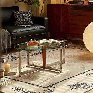 北欧复古茶几椭圆形客厅款家用金属钢化玻璃极简约现代小户型