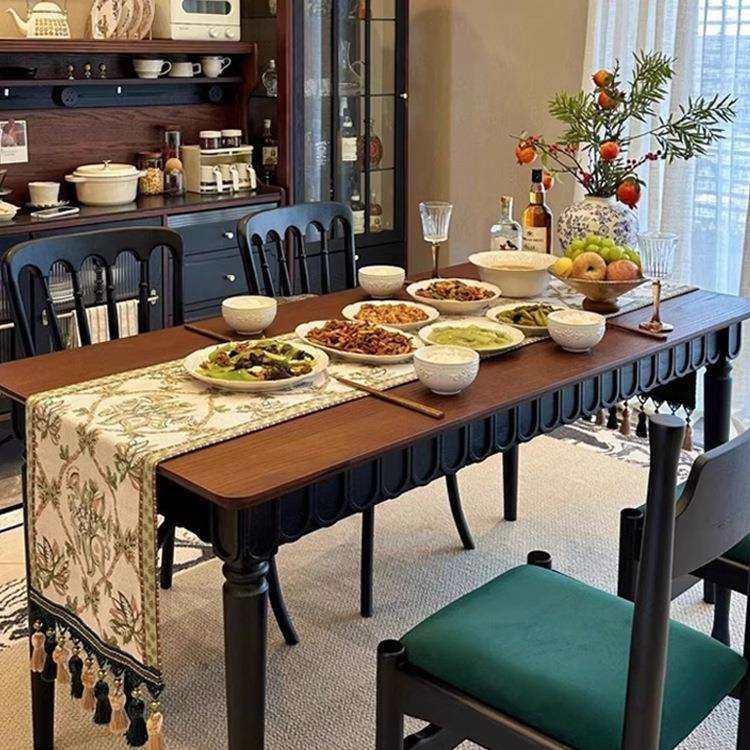 法式复古实木餐桌椅组合中古风岛台长方形美式饭桌餐厅家用方桌子