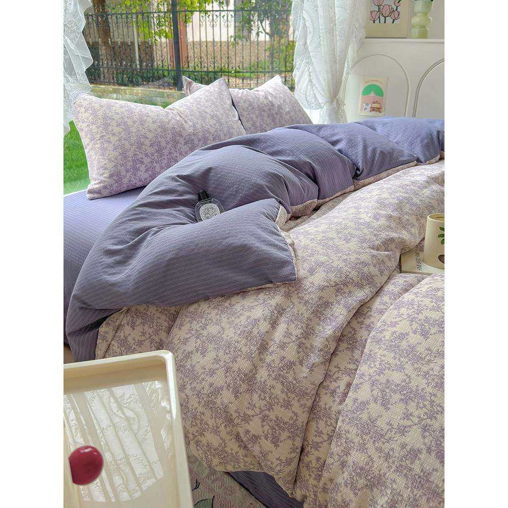 A类四件套床上用品床单被套水洗棉夏床笠被罩学生宿舍单人三件套