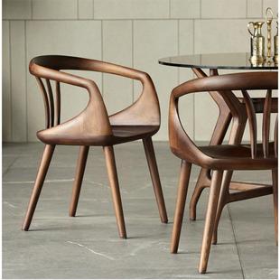 黑胡桃木全实木圈椅新中式茶椅北欧设计师椅子现代简约靠背椅家用