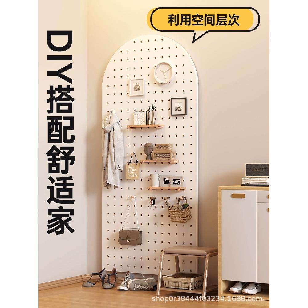 木质洞洞板入户玄关置物架墙面桌面遮挡收纳架实木挂板架