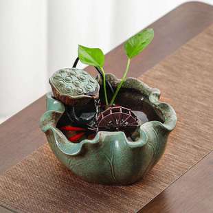 小型水车流水摆件循环水景风水轮喷泉办公室装饰桌面水系景观