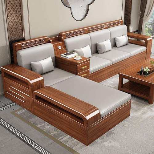 新中式胡桃木实木沙发组合冬夏两用客厅大小户型储物转角木质沙r*