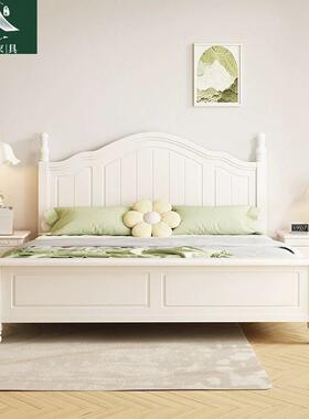 白色奶油风实木床现代简约1.8双主卧大婚床1.5单人床储物实木床