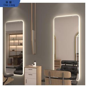 美发镜子发廊专用落地理发店镜台网红带灯LED单面发光挂墙智能镜