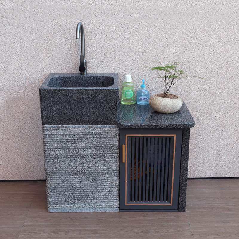 天然大理石材洗手台盆户外庭院一体水池槽立柱式洗脸洗衣盆组合柜