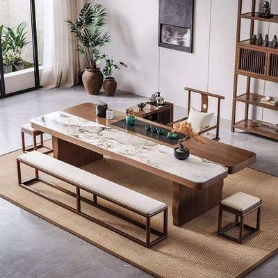 2025新款高端新中式实木岩板大板茶台喝茶桌椅组合轻奢现代高级感