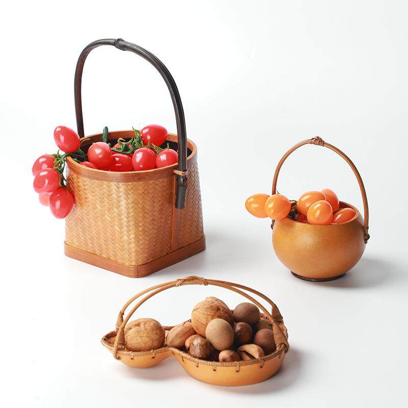 围炉煮茶手工竹编大漆碳篓炭钵竹炭筐橄榄炭盒炭竹提篮茶具收纳筐