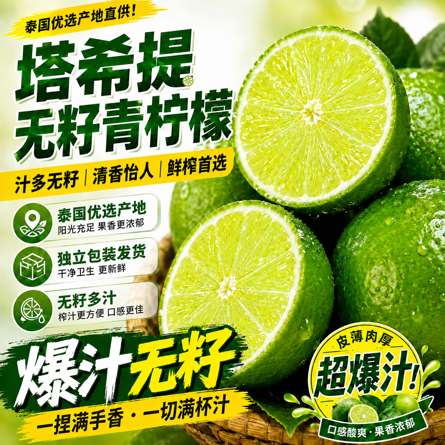 薄皮多汁泰国塔希提无籽青柠檬新鲜水果香水柠檬奶茶店专用小青柠