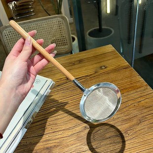 日式木柄火锅勺304不锈钢家用火锅汤漏勺网漏打浮末勺漏细目网漏