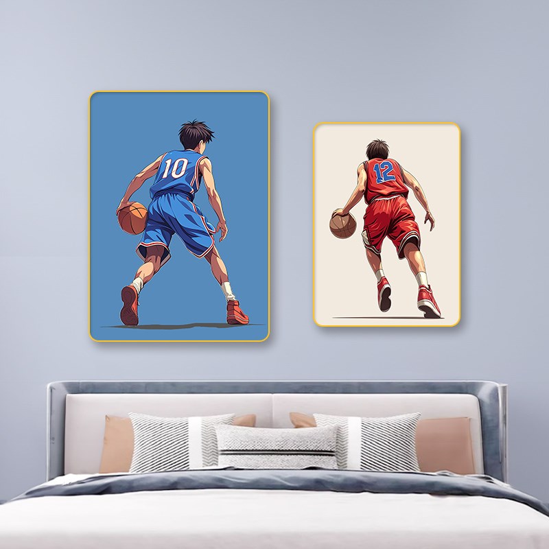 篮球男孩儿童房装饰画卧室床头背景墙挂画卡通动漫青少年房间壁画