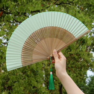 燃灯空白丝绢窗格镂空折扇空白手绘真丝女扇随身古风夏季汉服专用