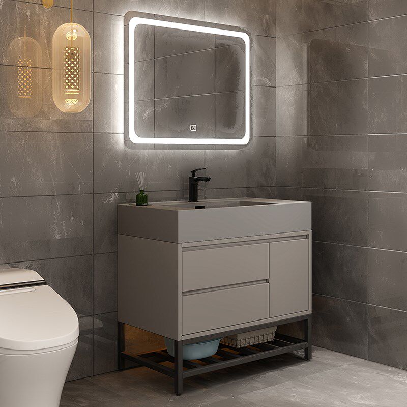 W7现代轻奢纳米岩石一体浴室柜组合卫生间落地洗手脸盆柜简约洗漱