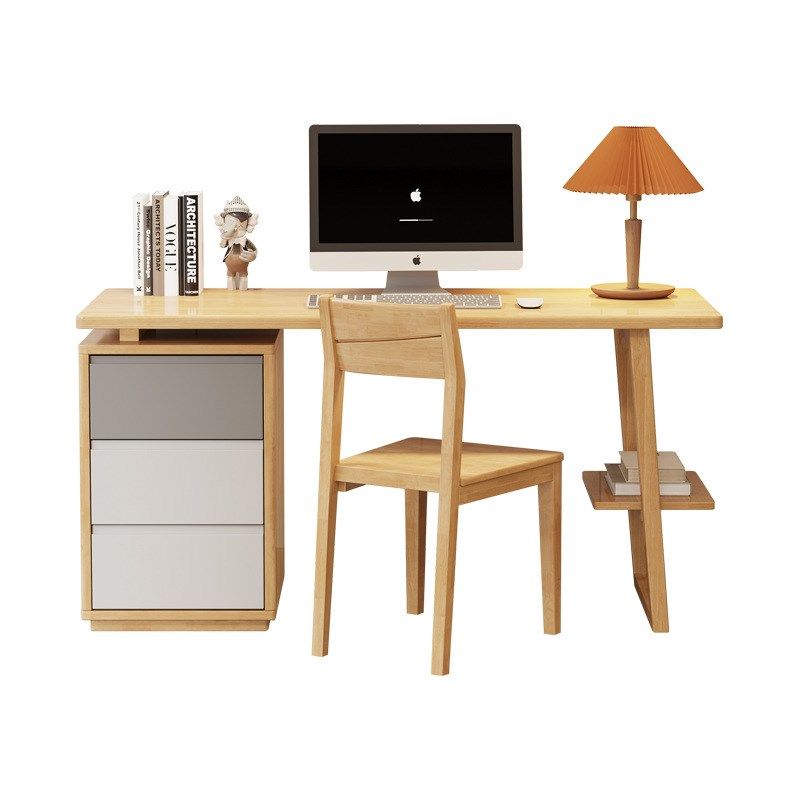 简约现代台式电脑桌书桌家用办公实木腿卧室简易学习桌写字桌子