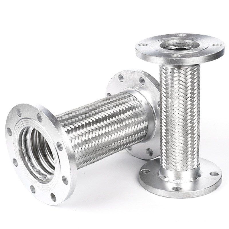 304不锈钢法兰式金属软管钢丝编织柔性波纹管工业用法兰软连接管