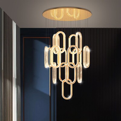 别墅轻奢不锈钢水晶lof客厅旋转楼梯大吊灯定制创意楼中楼长吊灯