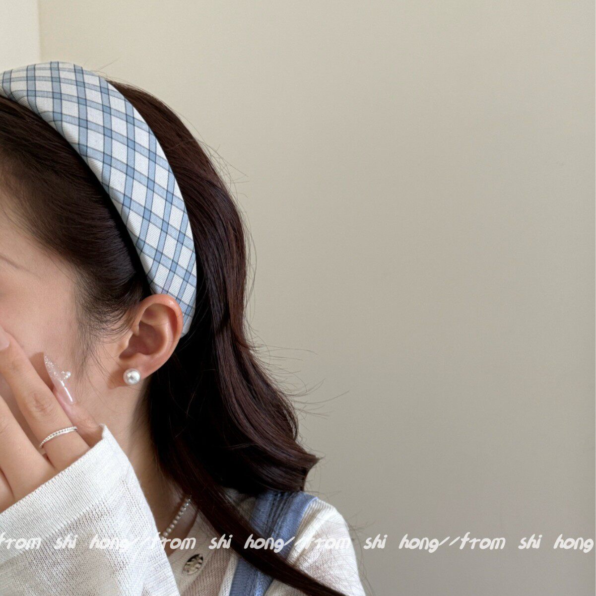 蓝色系文艺风格春季宽边高颅顶发箍女日常外戴发卡氛围感气质头箍