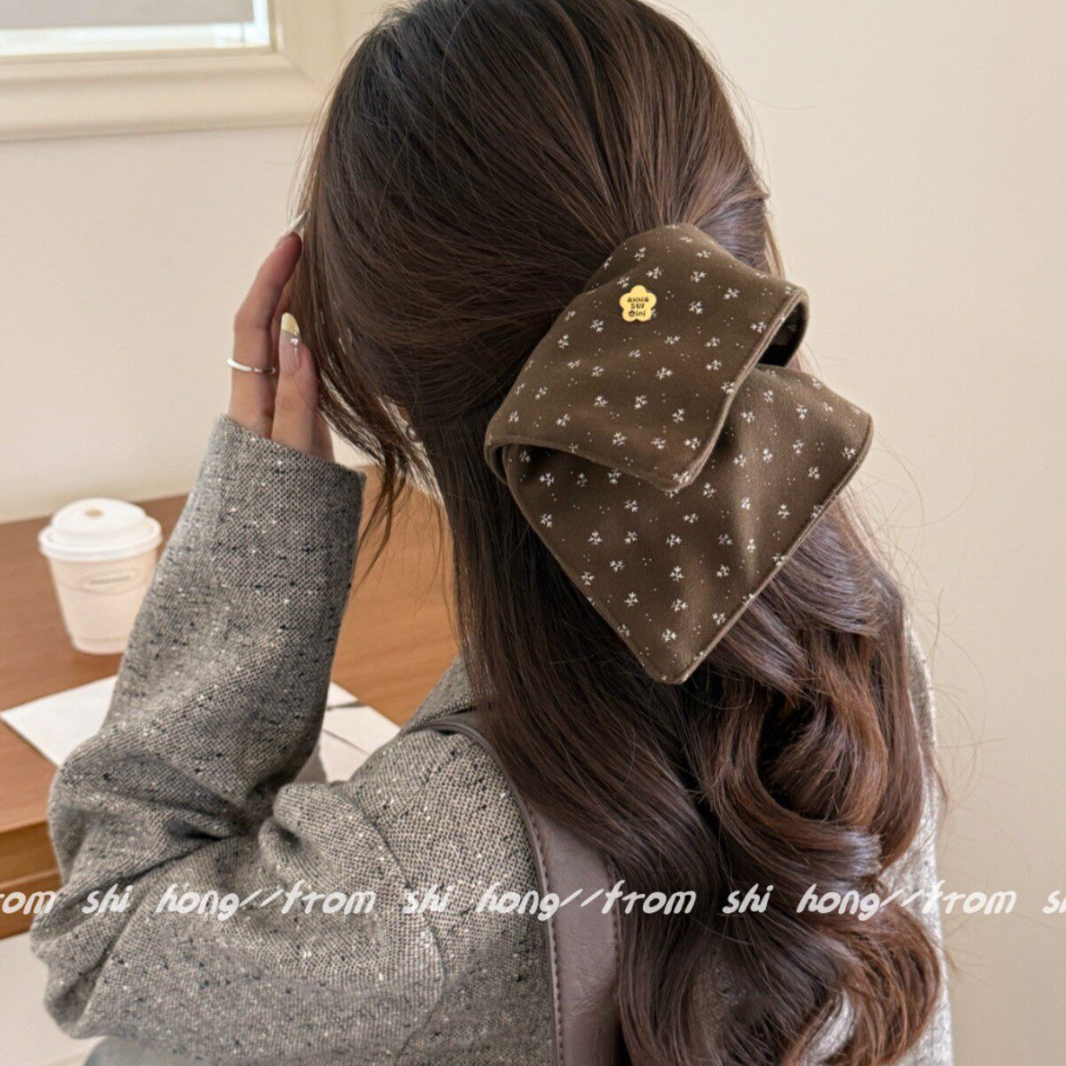 新款小金片复古大肠圈碎花印花发圈文艺感气质丸子头百搭发绳发饰