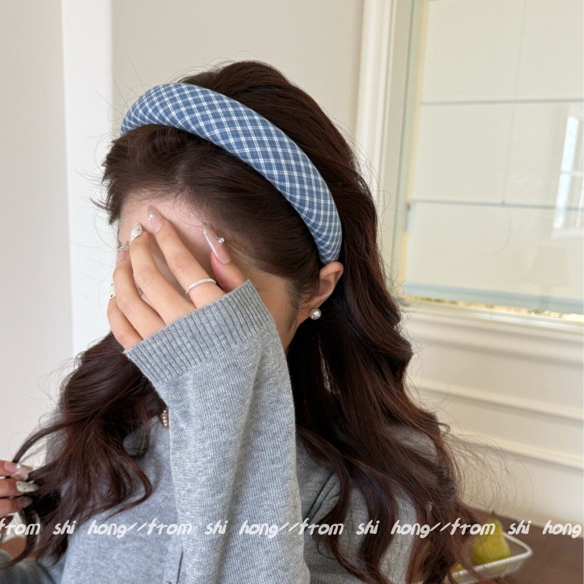 蓝色系文艺风格宽边高颅顶发箍女日常外戴氛围感气质头箍春季发饰