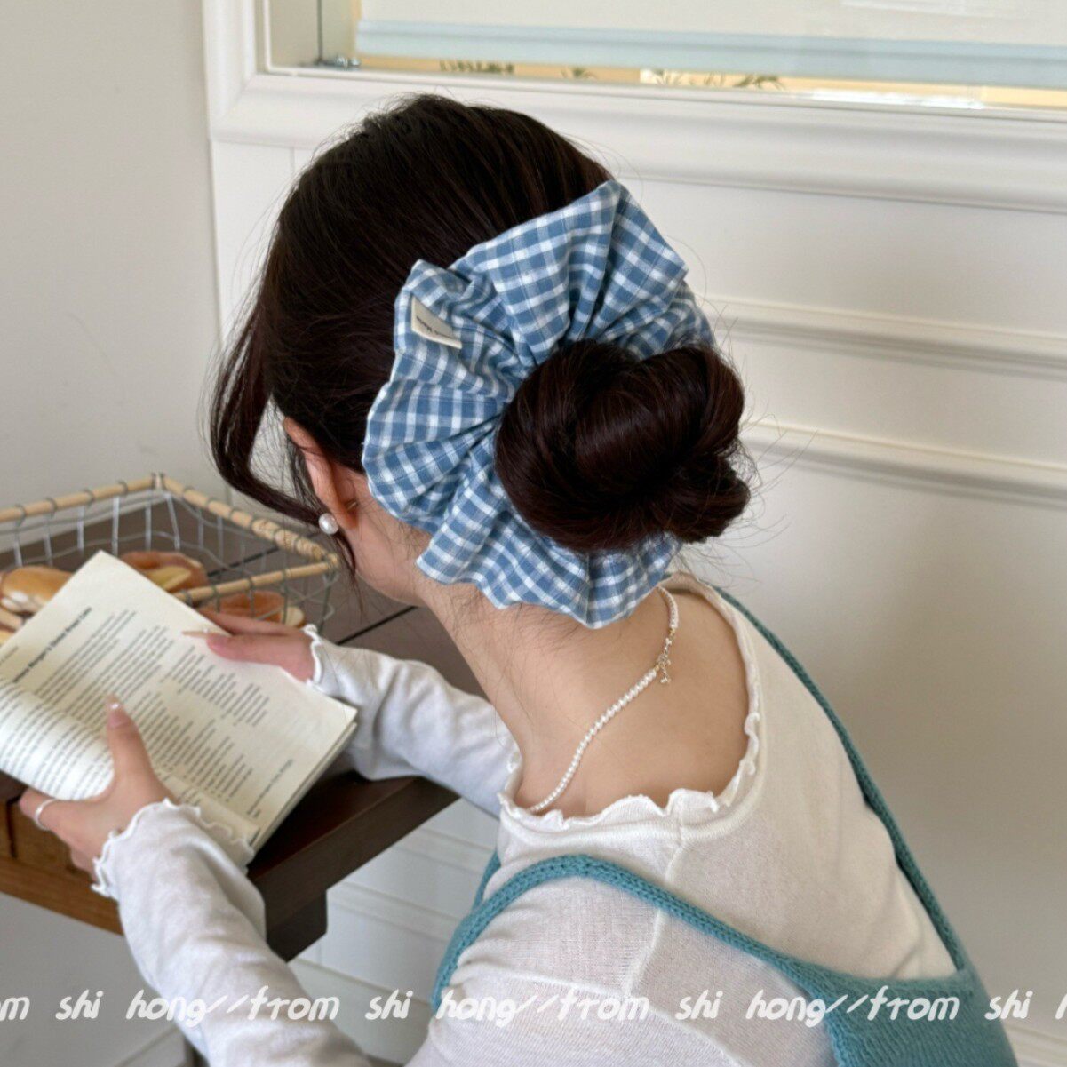 韩系文艺风格纹布料大肠发圈女简约大号扎头发皮筋高级感头绳发饰