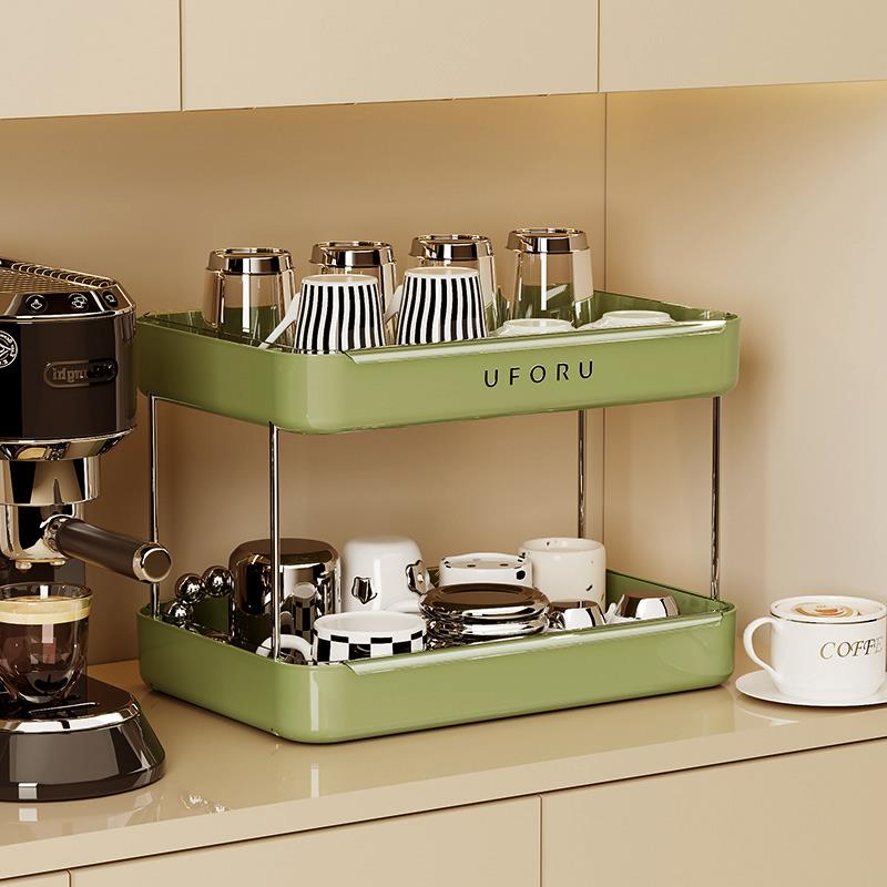 uforu中古风复古绿杯子置物架桌面收纳柜奶茶店餐边柜沥水杯架子